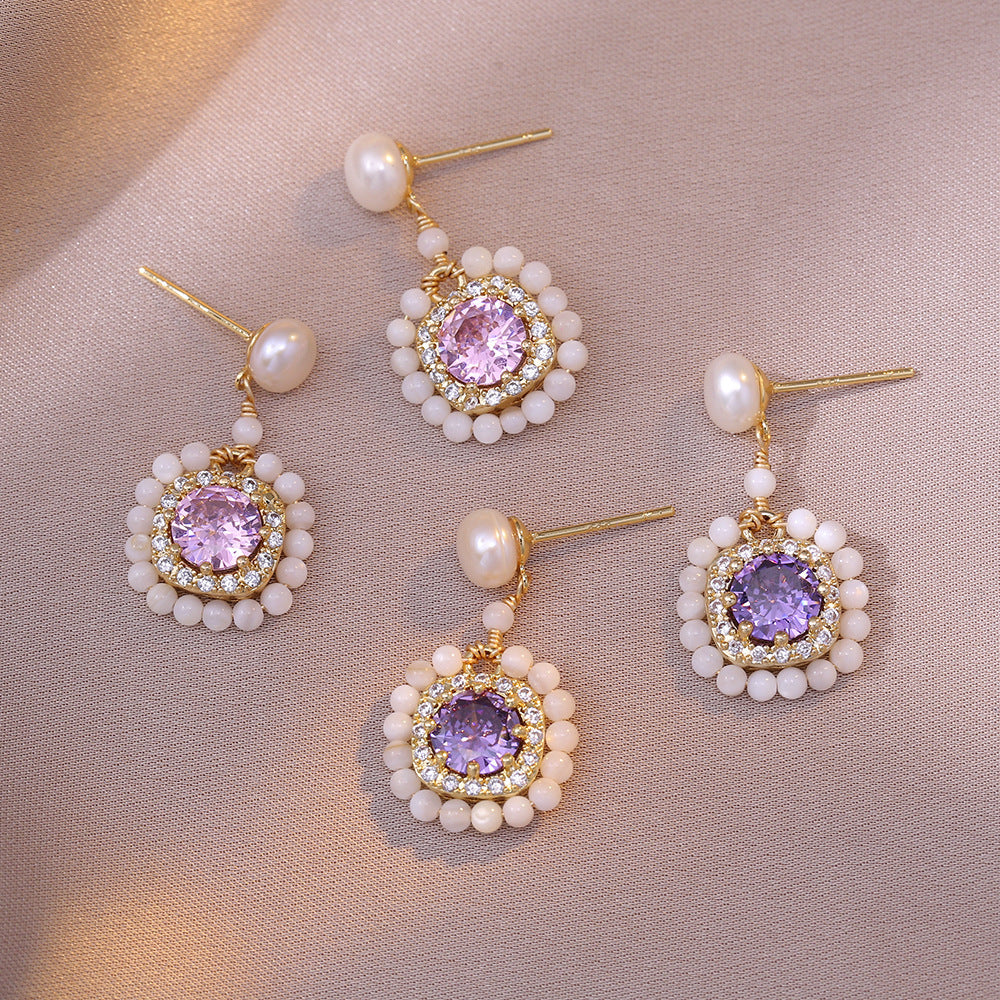 Elegant Daily French Style Purple Earrings