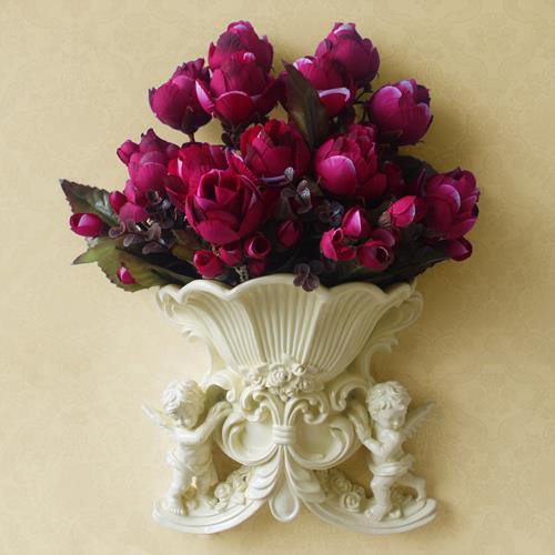 European Style Double Angel Wall Decoration Living Room Simulation Vase Flower Pot Home Background Wall Decoration Crafts Wall Pendant