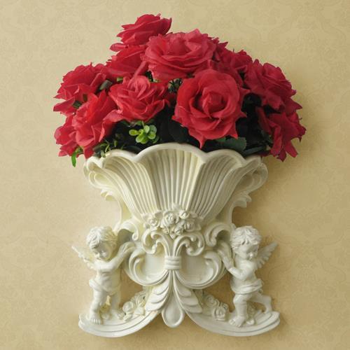 European Style Double Angel Wall Decoration Living Room Simulation Vase Flower Pot Home Background Wall Decoration Crafts Wall Pendant