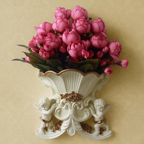 European Style Double Angel Wall Decoration Living Room Simulation Vase Flower Pot Home Background Wall Decoration Crafts Wall Pendant