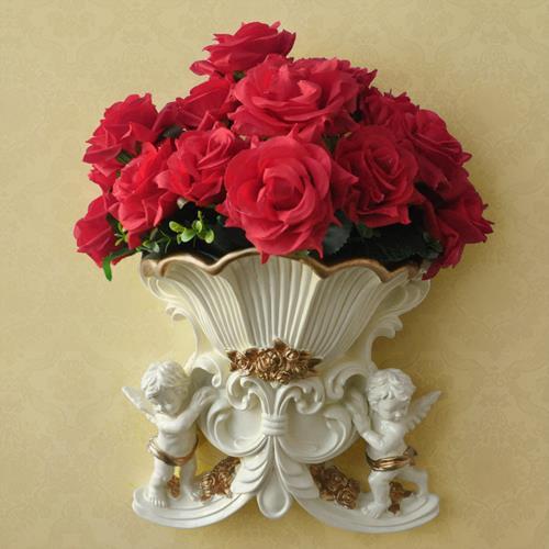 European Style Double Angel Wall Decoration Living Room Simulation Vase Flower Pot Home Background Wall Decoration Crafts Wall Pendant