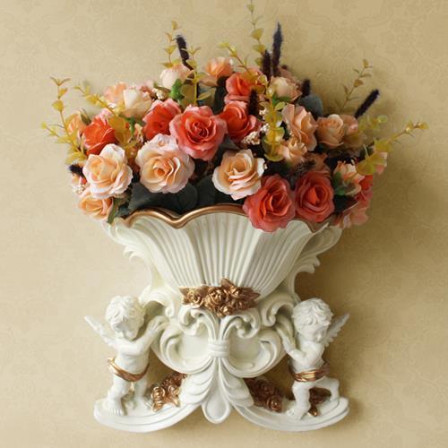 European Style Double Angel Wall Decoration Living Room Simulation Vase Flower Pot Home Background Wall Decoration Crafts Wall Pendant