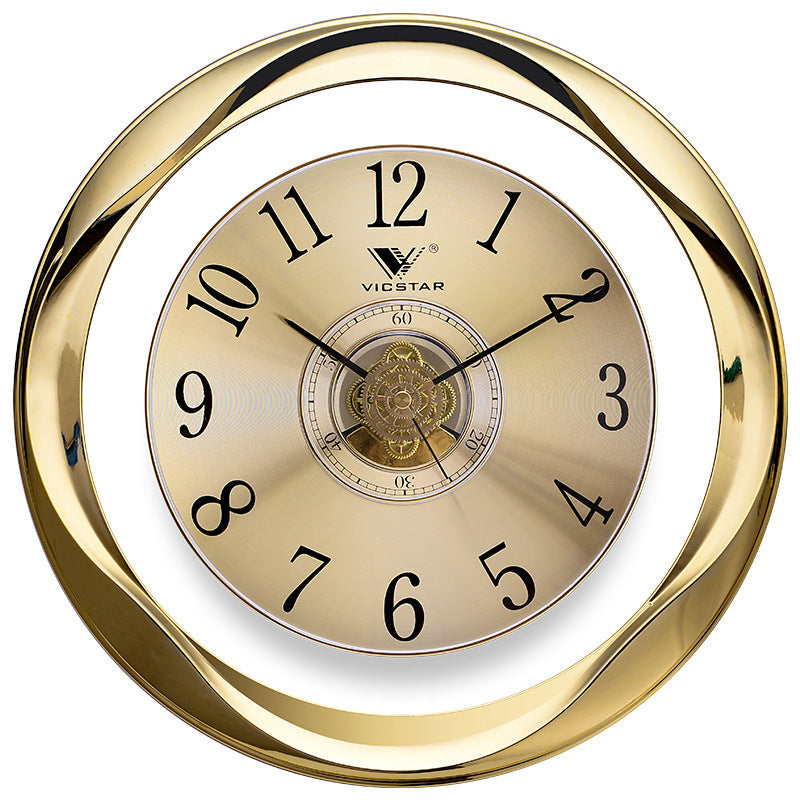 Vista Clock Gold Round Wall Clock Hotel Lobby Front Desk Clock High-end Silent Living Room Quartz Clock