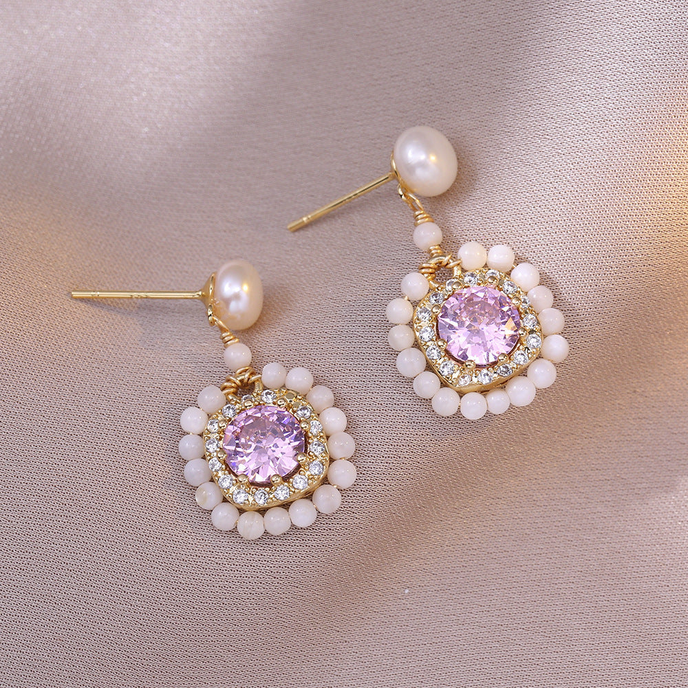 Elegant Daily French Style Purple Earrings