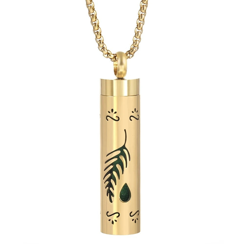Gold Stainless Steel Cylindrical Hollow Pendant Aromatherapy Bottles