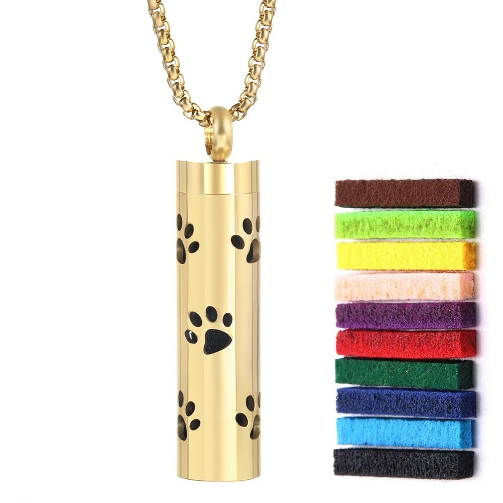 Gold Stainless Steel Cylindrical Hollow Pendant Aromatherapy Bottles