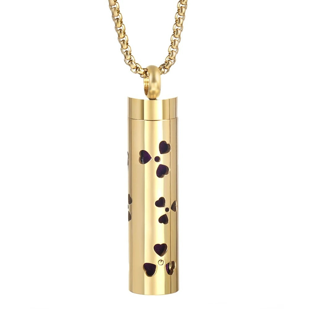 Gold Stainless Steel Cylindrical Hollow Pendant Aromatherapy Bottles