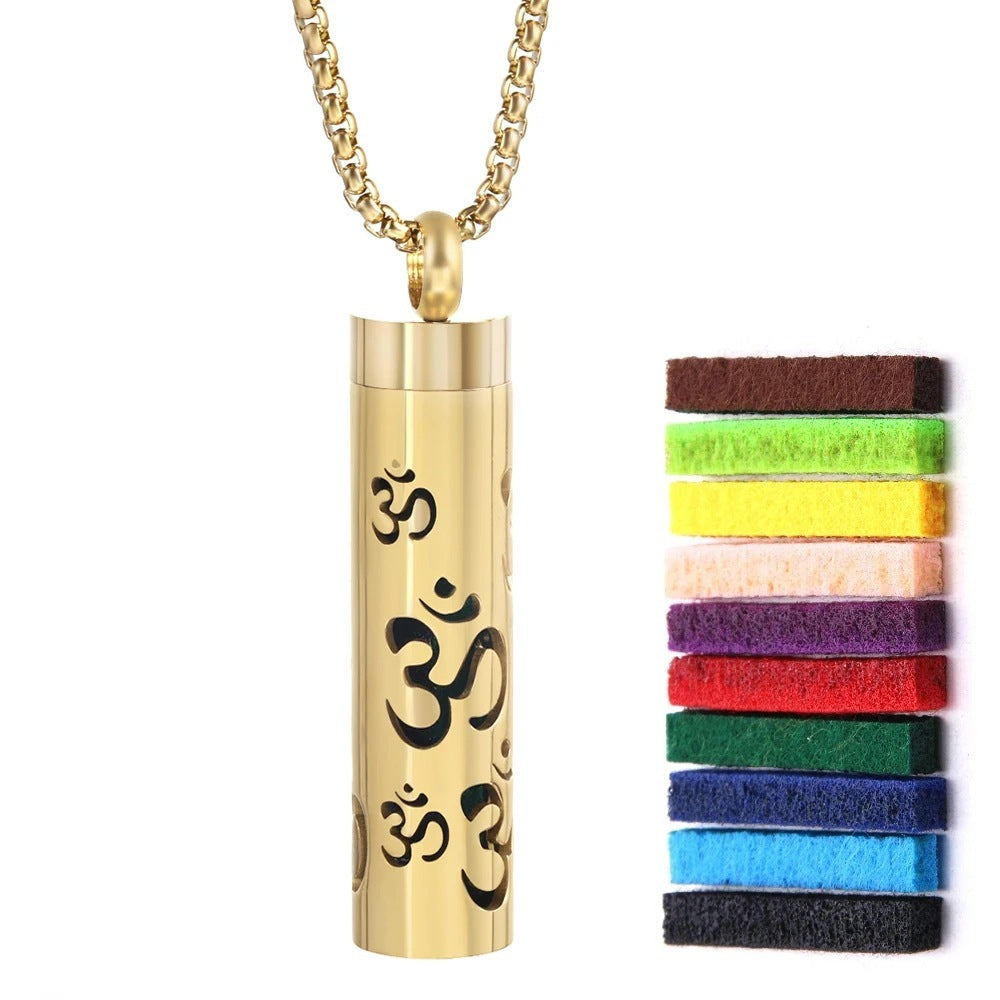 Gold Stainless Steel Cylindrical Hollow Pendant Aromatherapy Bottles