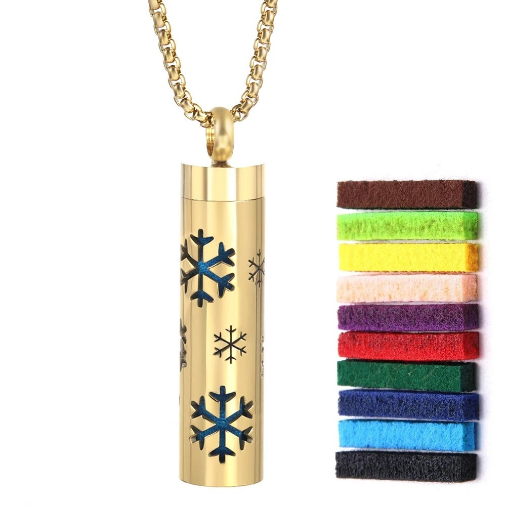 Gold Stainless Steel Cylindrical Hollow Pendant Aromatherapy Bottles