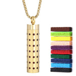 Gold Stainless Steel Cylindrical Hollow Pendant Aromatherapy Bottles