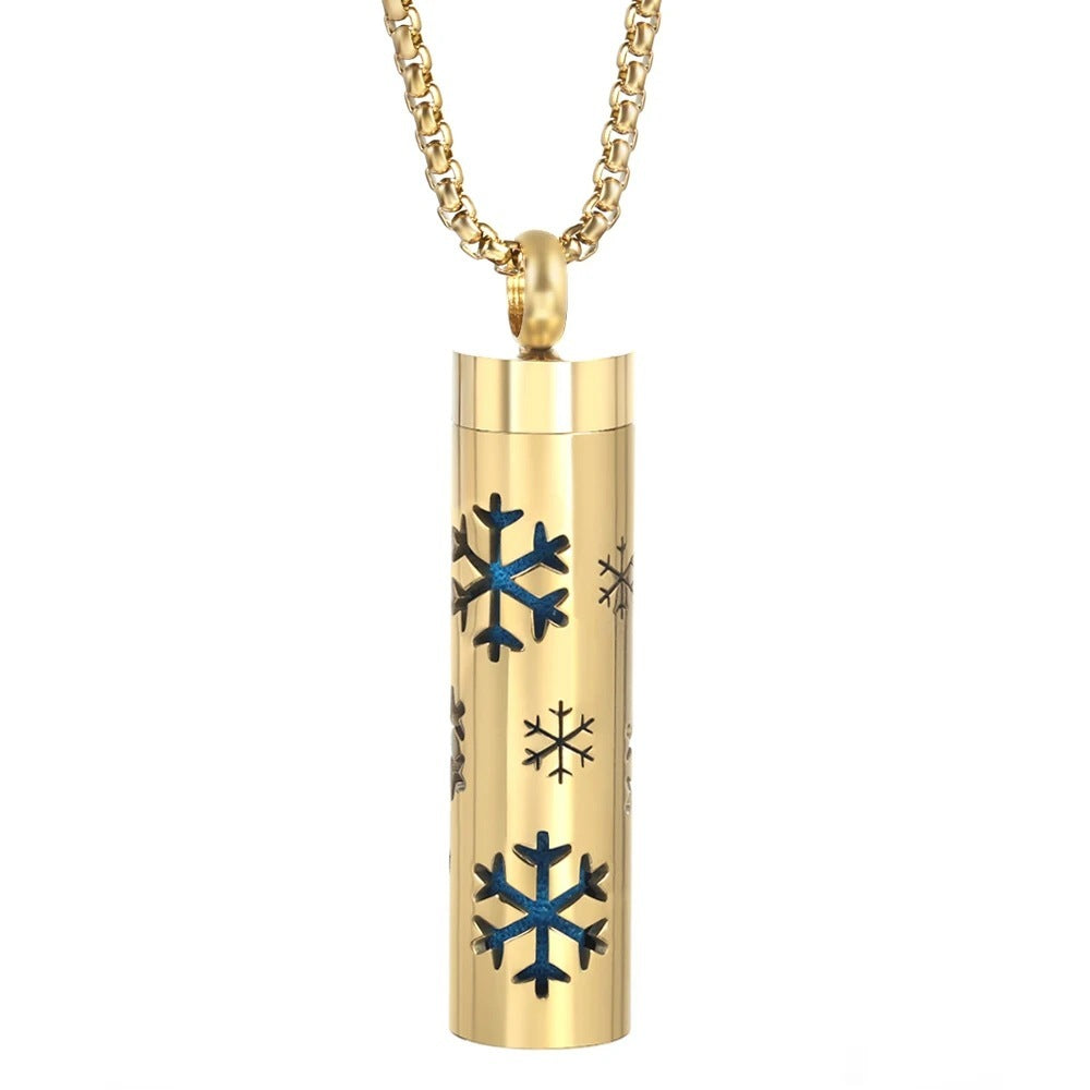 Gold Stainless Steel Cylindrical Hollow Pendant Aromatherapy Bottles